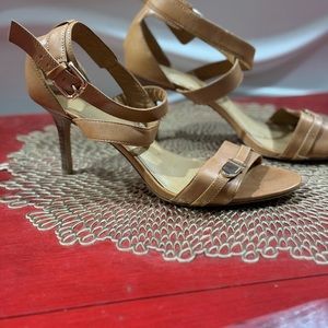 Coach 2 inch leather top strap heels